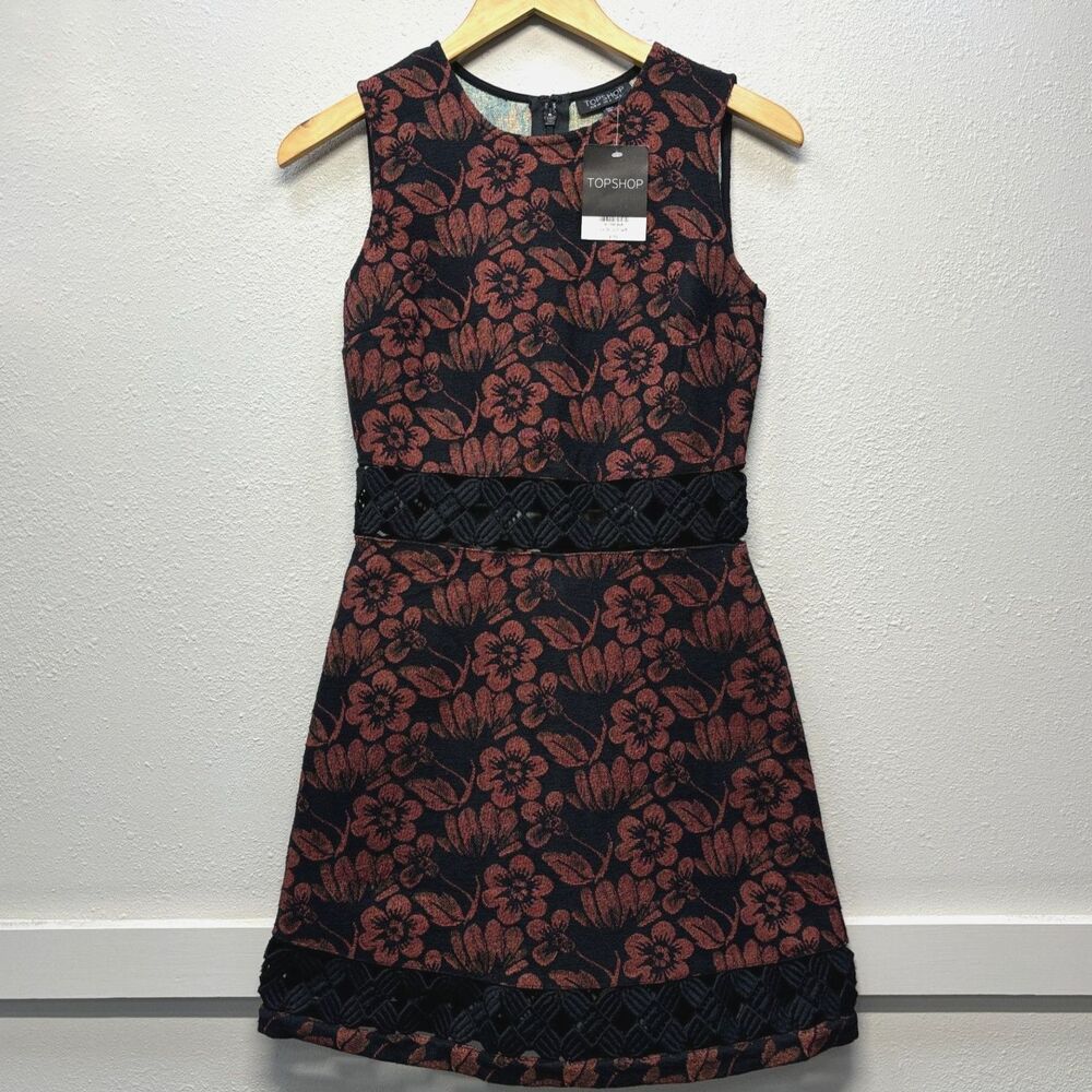 NWT Topshop Women's Floral Black & Red A-Line Pencil Dress US Sz 4 MSRP $135